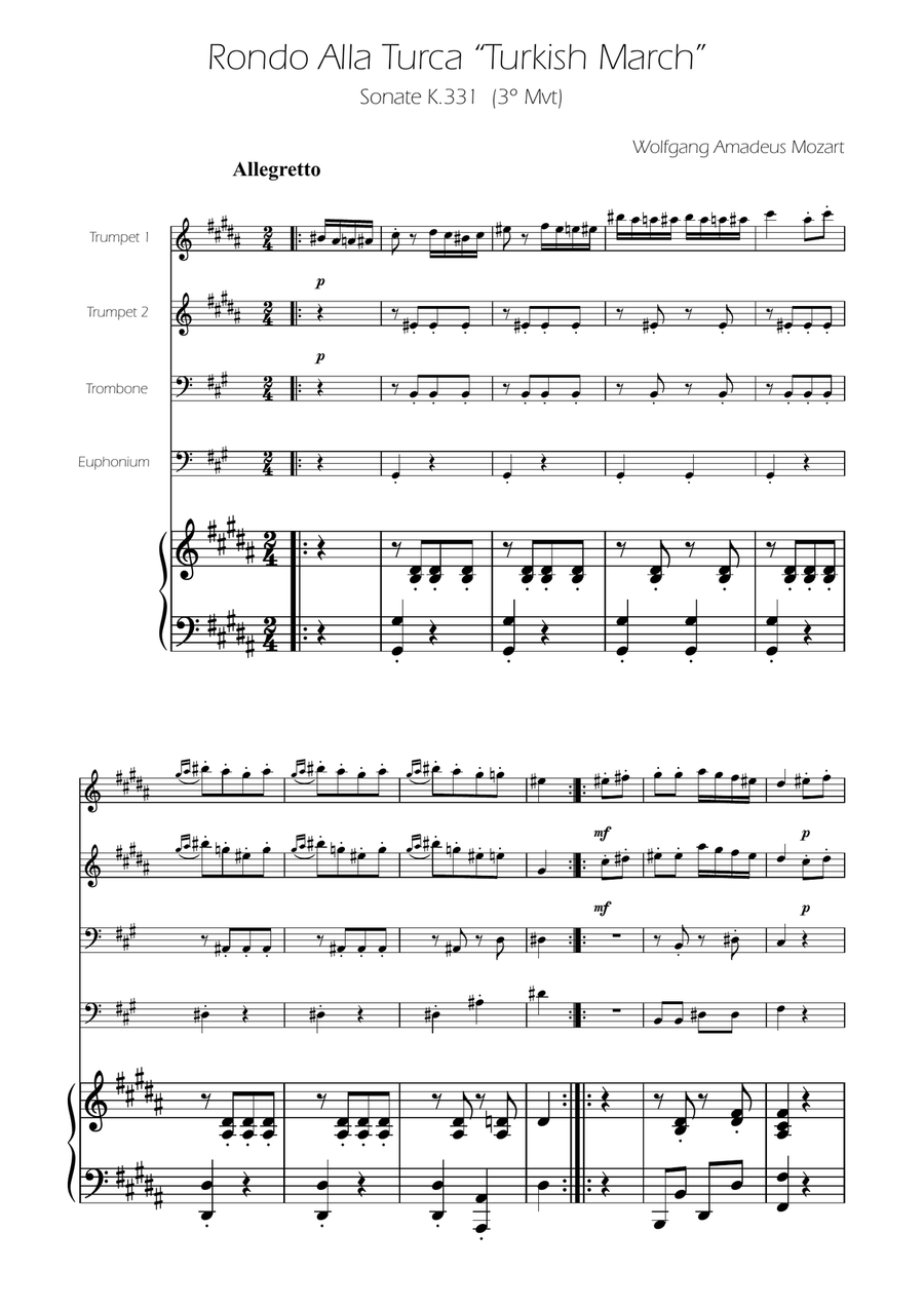 Turkish March - Brass Quartet Brass Quartet scores gallery preview page 1