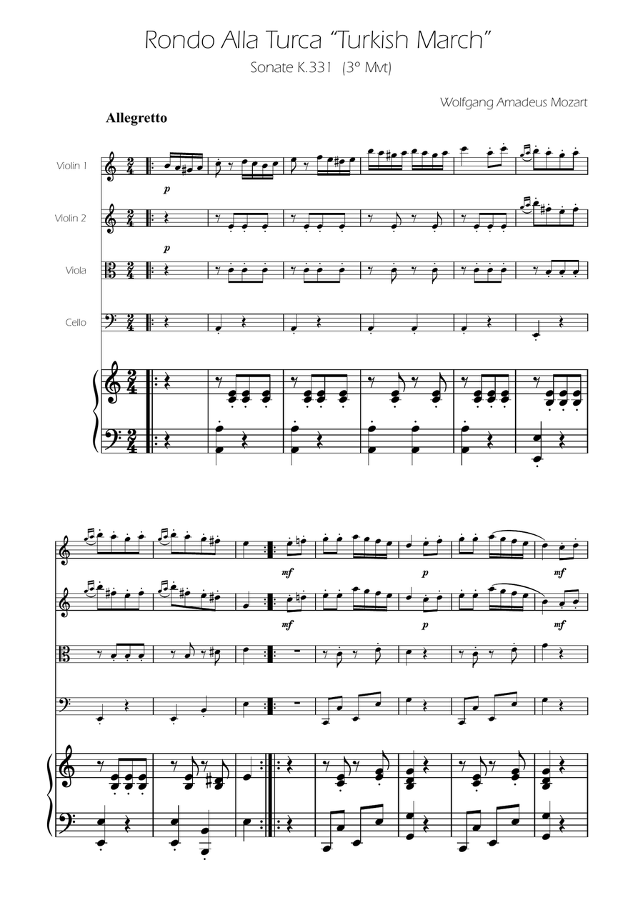 Turkish March - String Quartet String Quartet scores gallery preview page 1