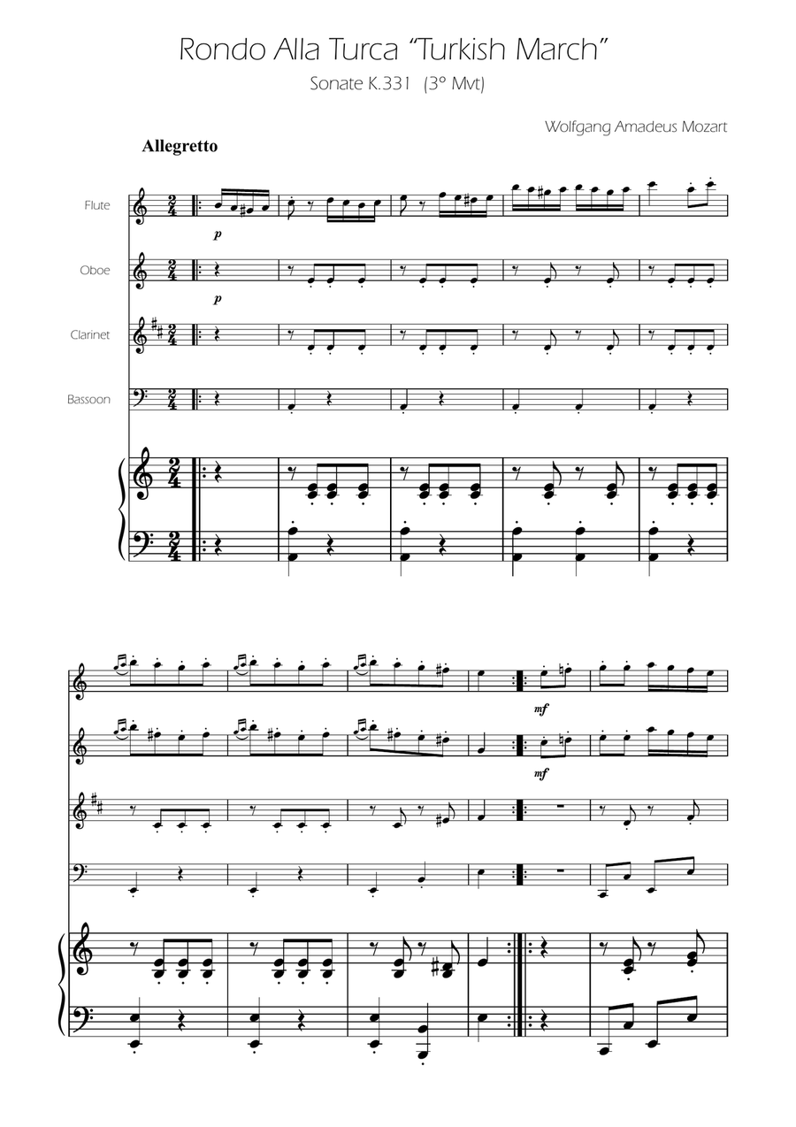 Turkish March - Woodwind Quartet Woodwind Quartet scores gallery preview page 1