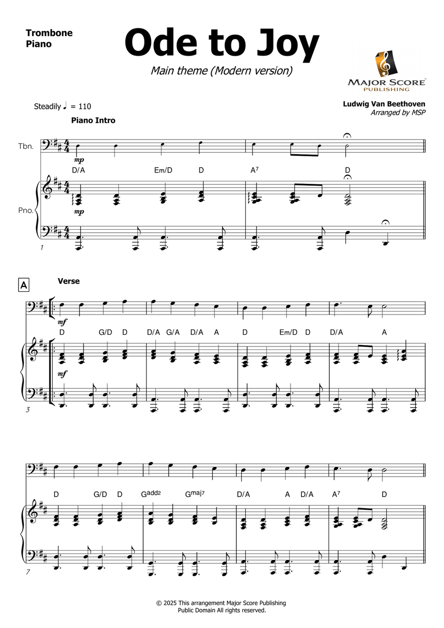 Ode to Joy (Modern version) Easy Piano scores gallery preview page 2
