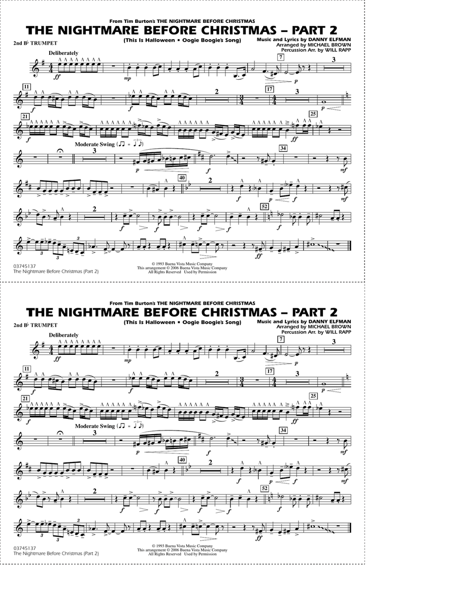 The Nightmare Before Christmas (Part 2) (arr. Michael Brown) - 2nd Bb Trumpet Marching Band scores gallery preview page 1