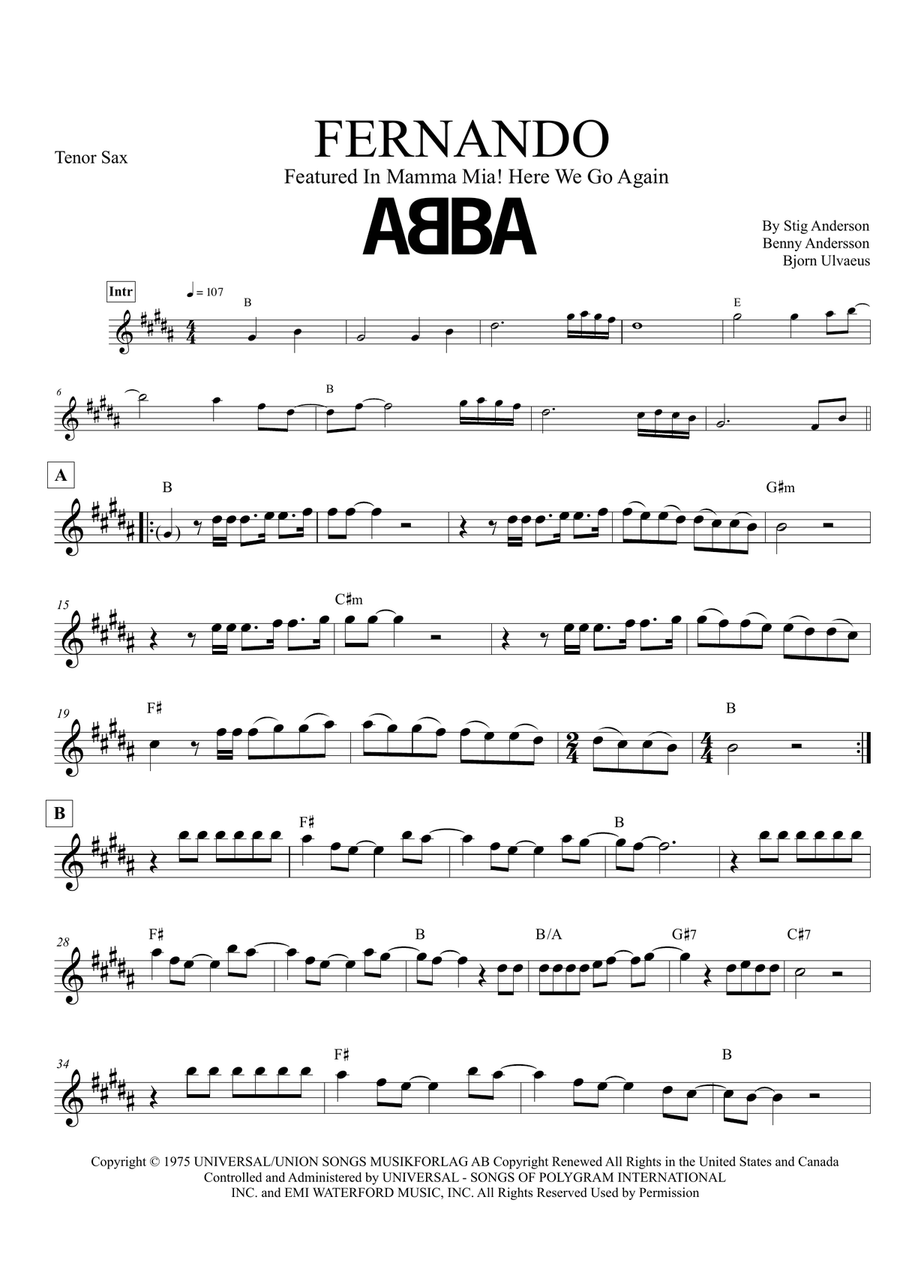 Fernando Tenor Saxophone scores gallery preview page 1