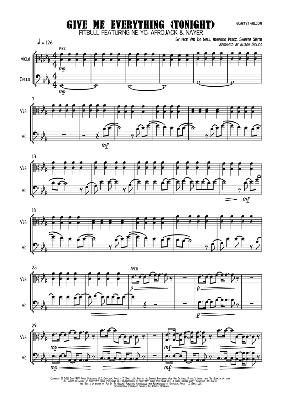 Give Me Everything (Tonight) String Duet scores gallery preview page 1
