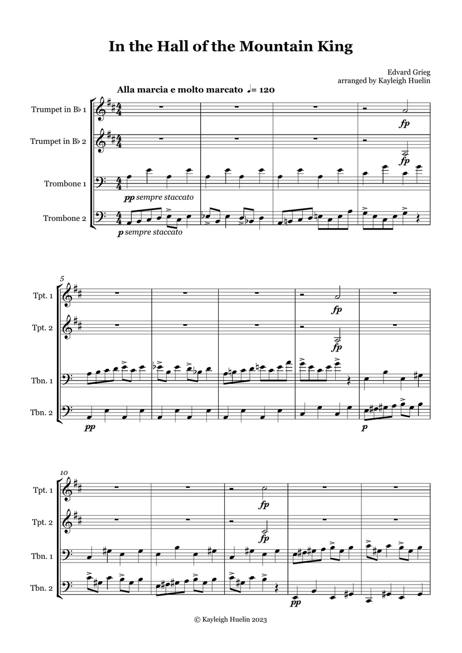 In the Hall of the Mountain King by Edvard Grieg - Brass quartet Brass Quartet scores gallery preview page 1