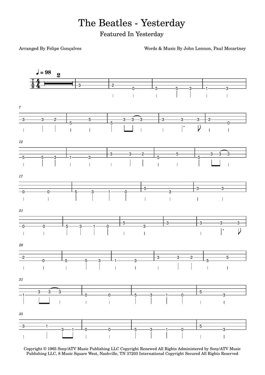 Yesterday Yesterday Acoustic Guitar scores gallery preview page 1