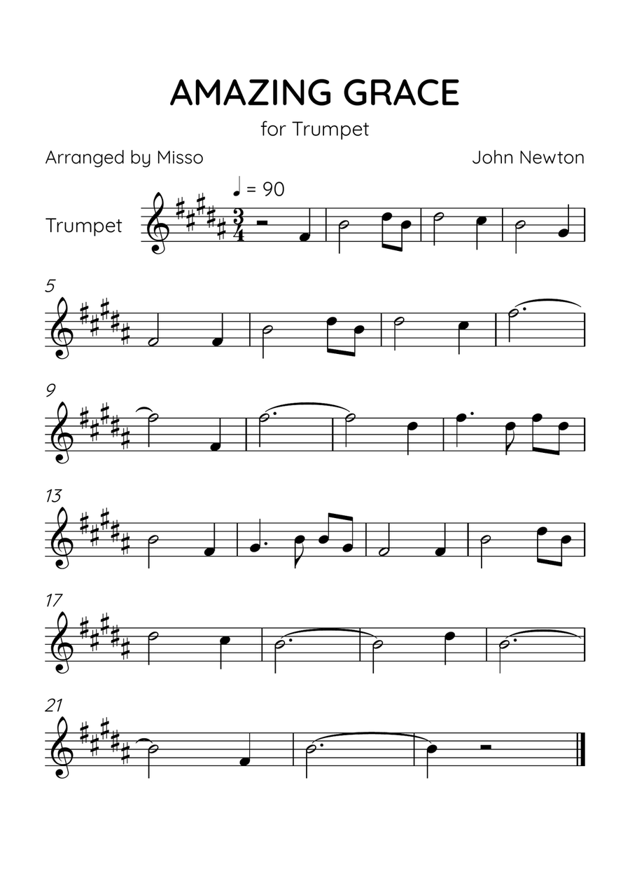 Amazing Grace - Trumpet in B Major - Easy Level C Trumpet scores gallery preview page 1