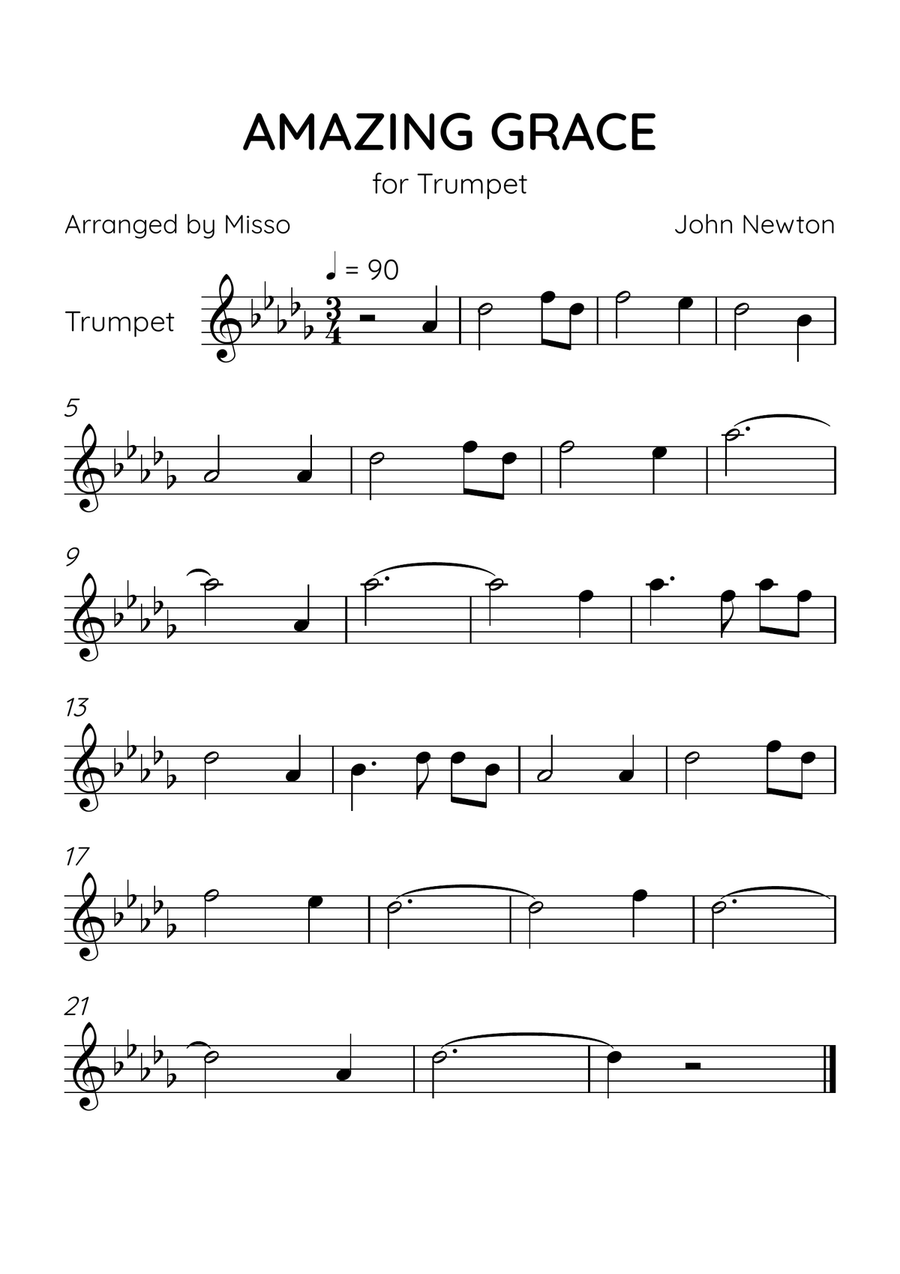 Amazing Grace - Trumpet in Db Major - Easy Level C Trumpet scores gallery preview page 1