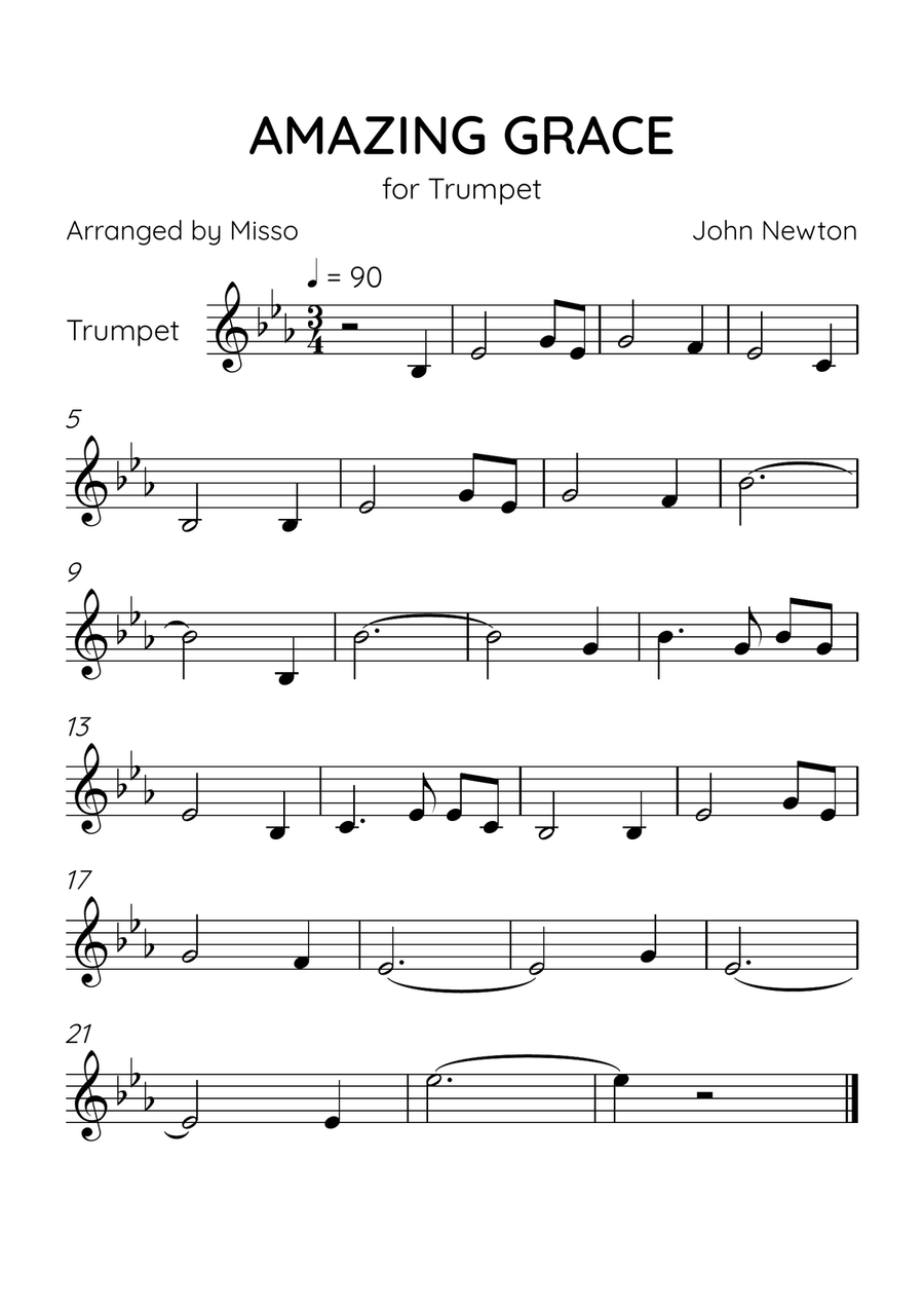 Amazing Grace - Trumpet in Eb Major - Easy Level C Trumpet scores gallery preview page 1