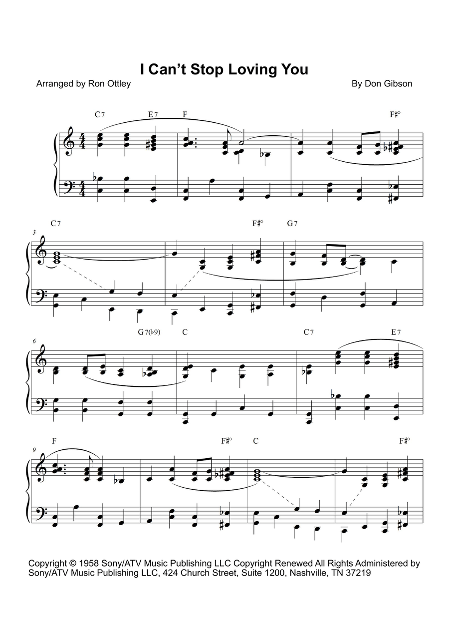 I Can't Stop Loving You I Can't Stop Loving You Piano Solo scores gallery preview page 1