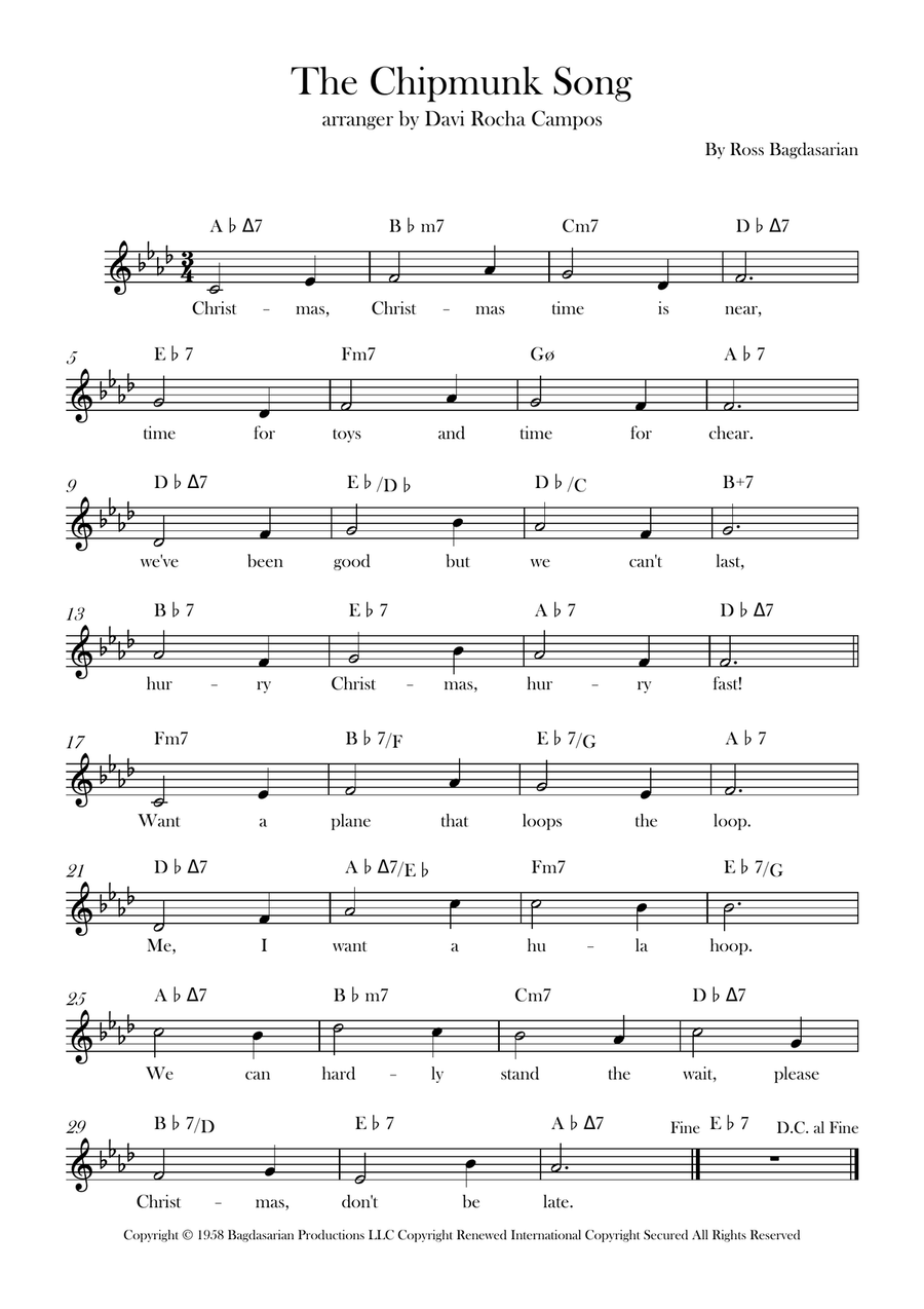 The Chipmunk Song The Chipmunk Song Piano scores gallery preview page 1