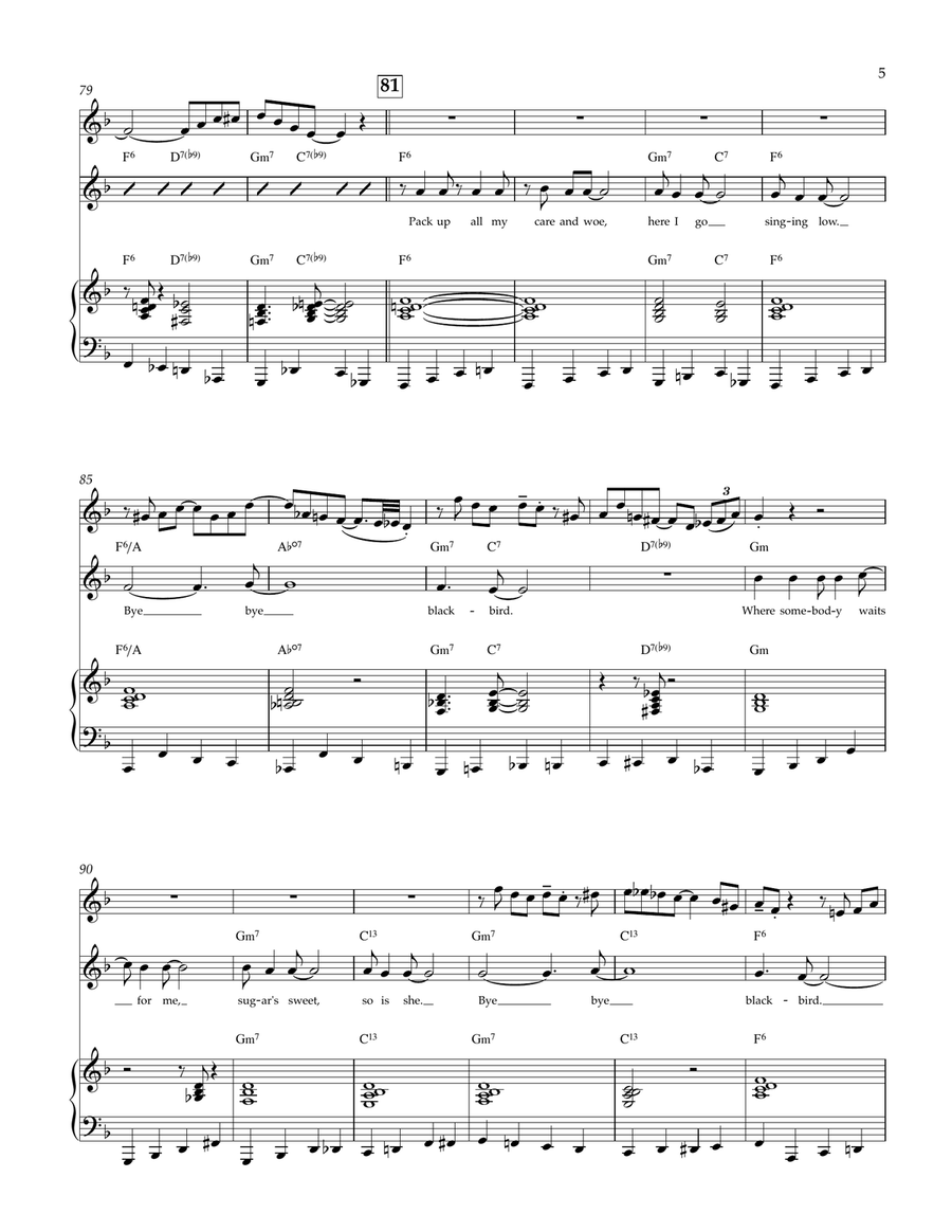 Bye Bye Blackbird (with Alto Sax & Piano, for 2 or 3 players) Small Ensemble scores gallery preview page 5