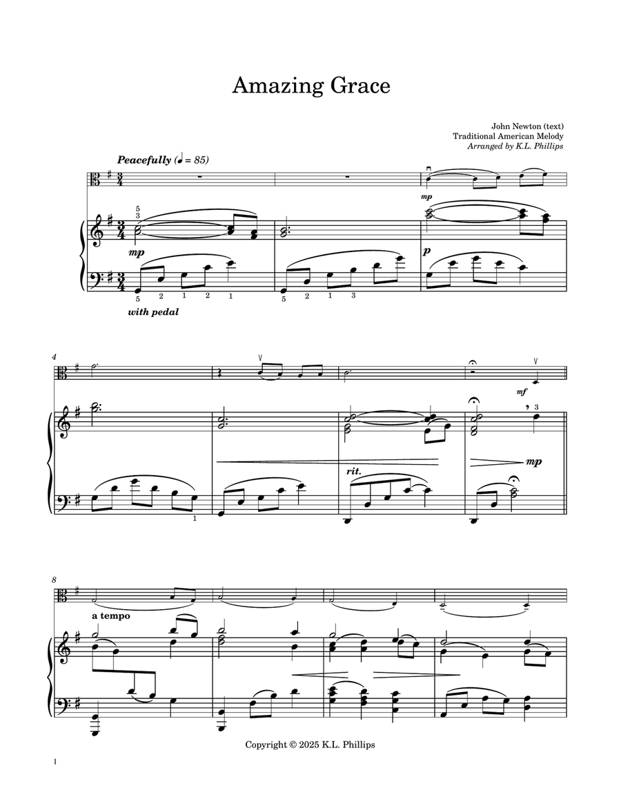 Amazing Grace - Viola Solo with Piano Accompaniment Piano scores gallery preview page 2