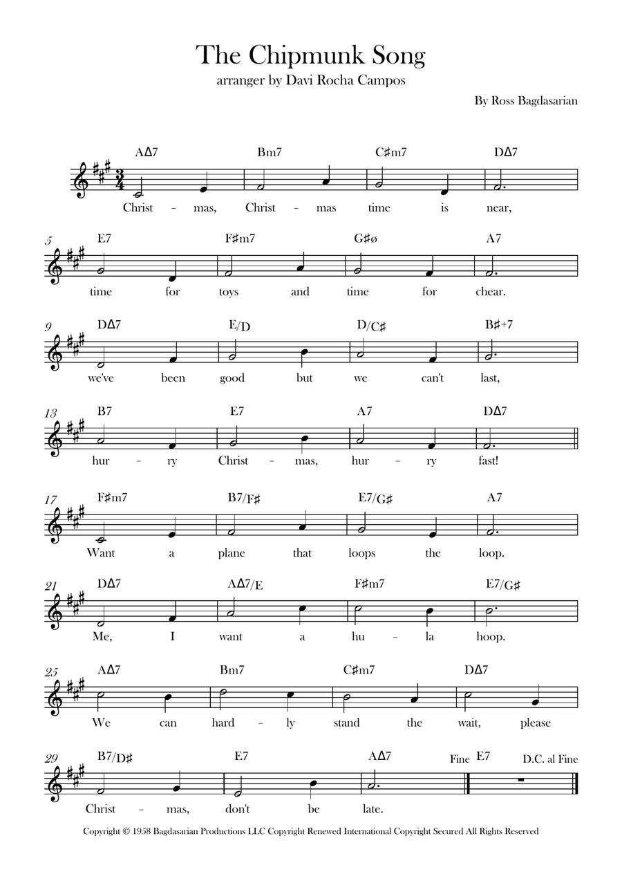 The Chipmunk Song The Chipmunk Song Piano scores gallery preview page 1
