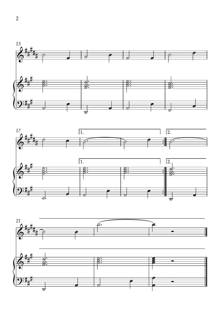Amazing Grace - Trumpet Bb and Piano in A Major - Beginner Level Letter Names B-Flat Trumpet scores gallery preview page 2