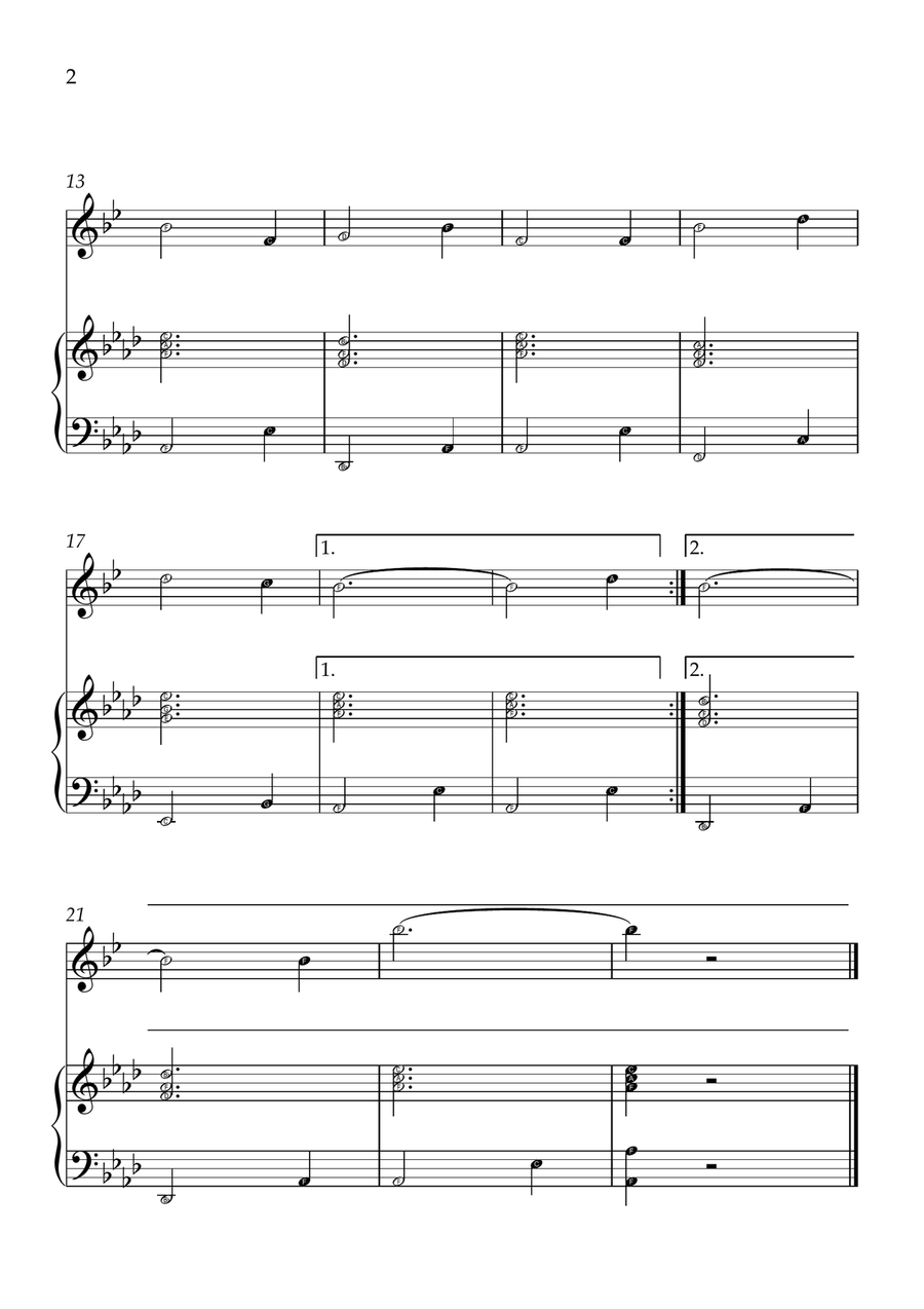 Amazing Grace - Trumpet Bb and Piano in Ab Major - Beginner Level Letter Names B-Flat Trumpet scores gallery preview page 2