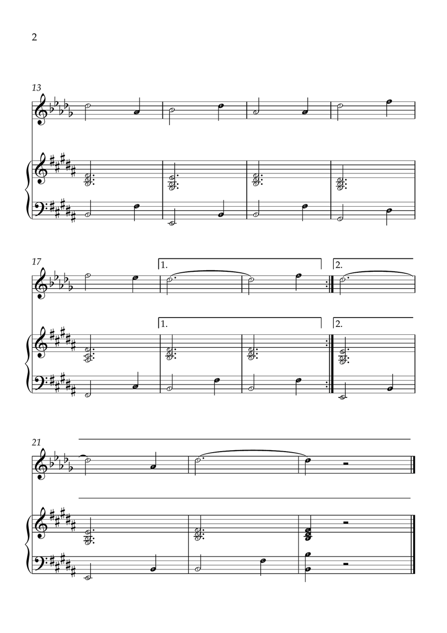 Amazing Grace - Trumpet Bb and Piano in B Major - Beginner Level Letter Names B-Flat Trumpet scores gallery preview page 2