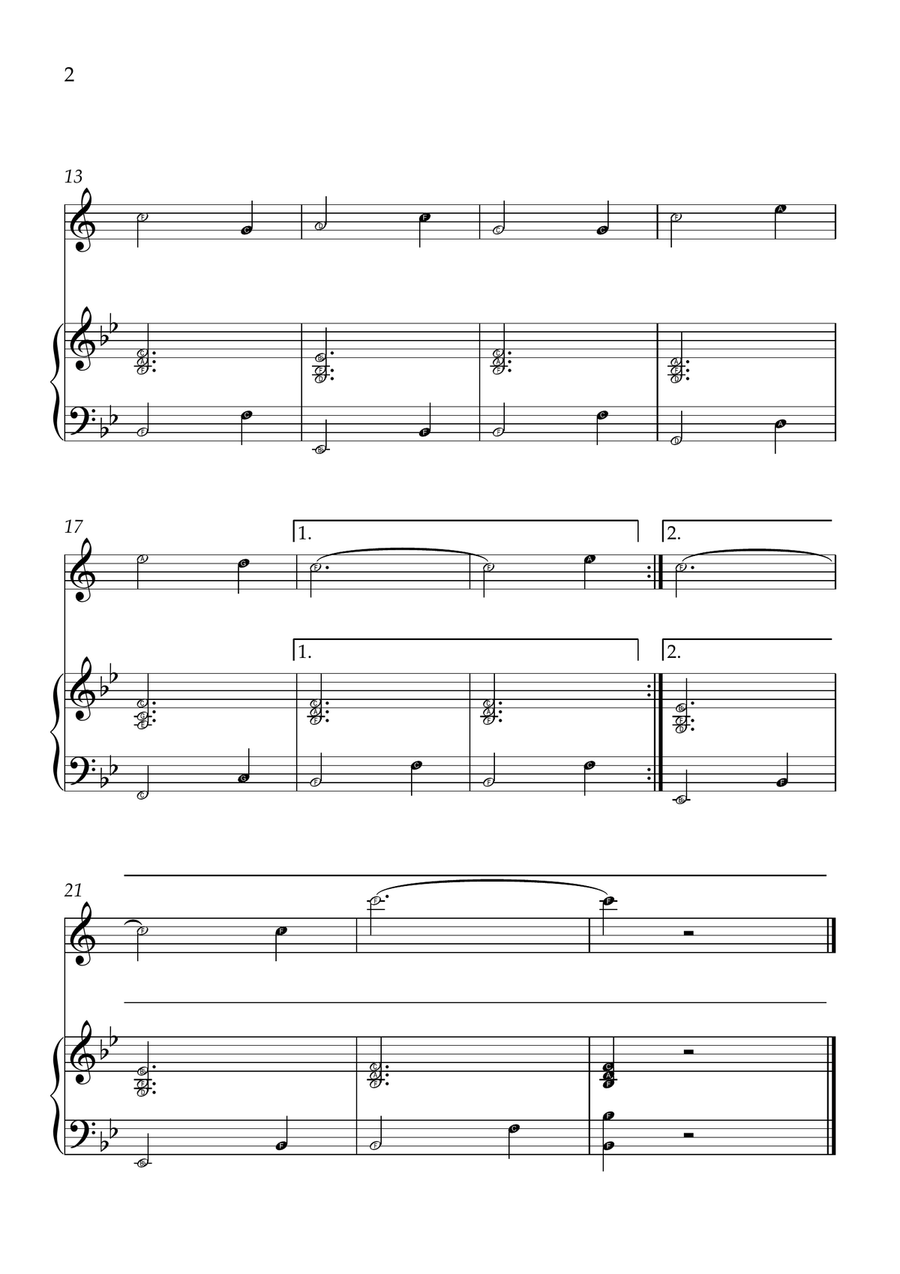 Amazing Grace - Trumpet Bb and Piano in Bb Major - Beginner Level Letter Names B-Flat Trumpet scores gallery preview page 2