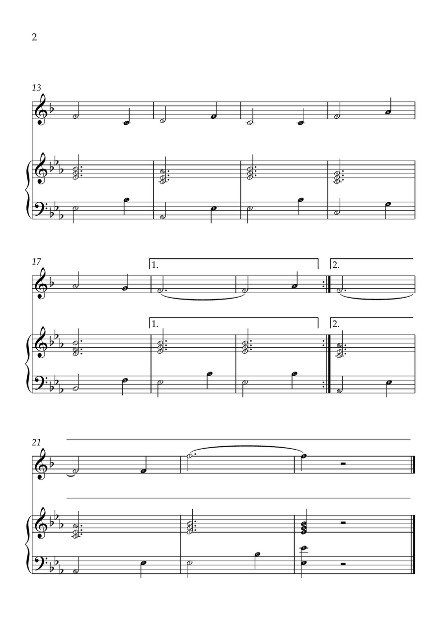 Amazing Grace - Trumpet Bb and Piano in Eb Major - Beginner Level Letter Names B-Flat Trumpet scores gallery preview page 2