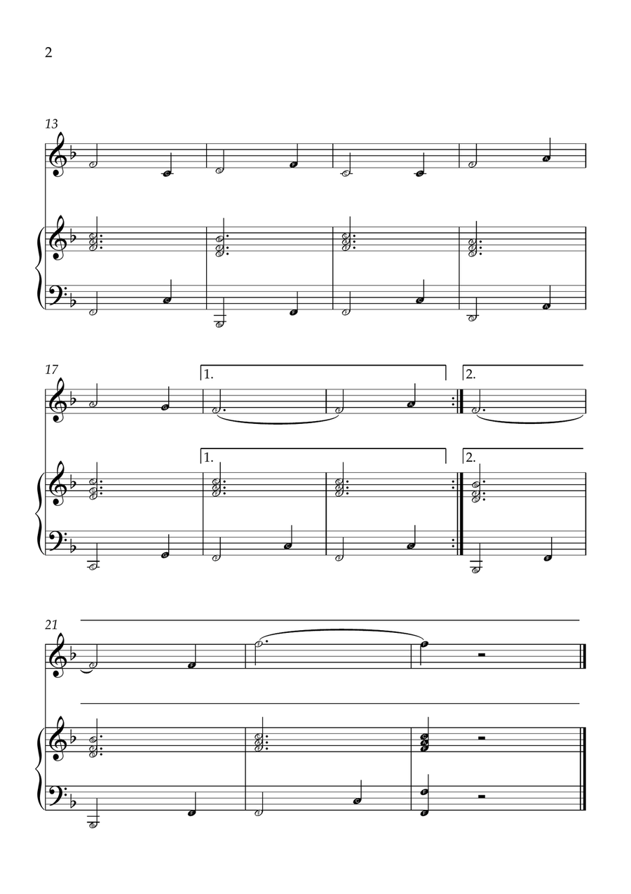 Amazing Grace - Trumpet Bb and Piano in F Major - Beginner Level Letter Names B-Flat Trumpet scores gallery preview page 2