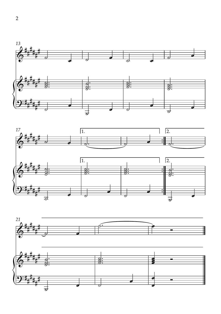 Amazing Grace - Trumpet Bb and Piano in F# Major - Beginner Level Letter Names B-Flat Trumpet scores gallery preview page 2