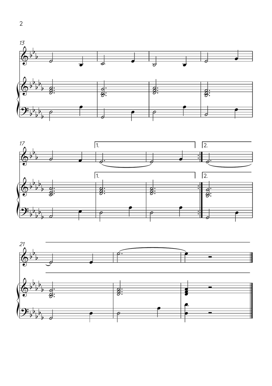Amazing Grace - Trumpet Bb and Piano in Db Major - Beginner Level B-Flat Trumpet scores gallery preview page 2