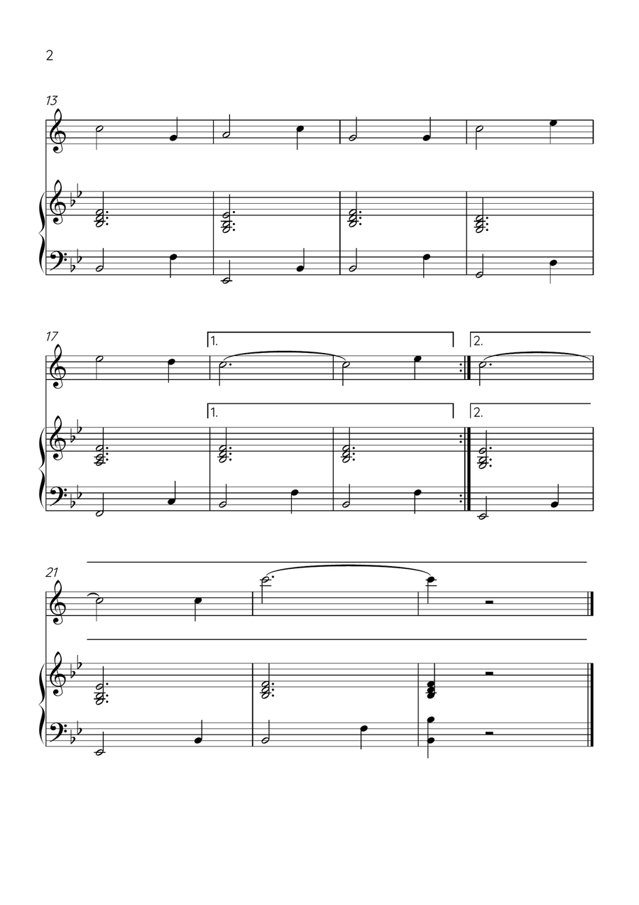 Amazing Grace - Trumpet Bb and Piano in Bb Major - Beginner Level B-Flat Trumpet scores gallery preview page 2