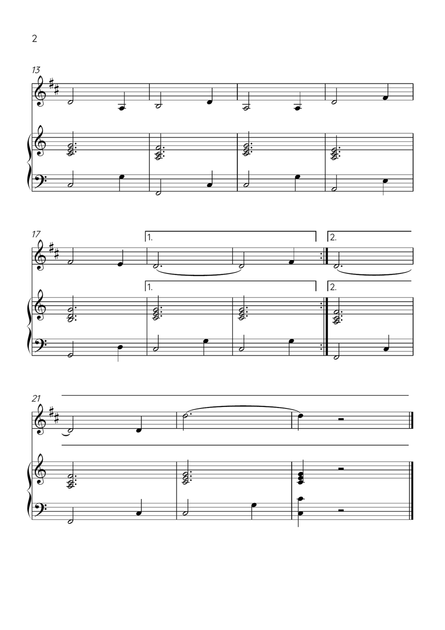 Amazing Grace - Trumpet Bb and Piano in C Major - Beginner Level B-Flat Trumpet scores gallery preview page 2