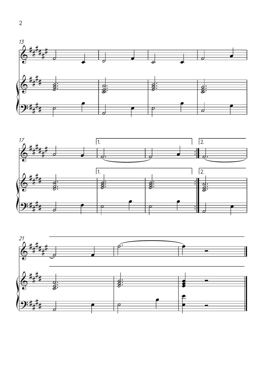 Amazing Grace - Trumpet Bb and Piano in E Major - Beginner Level B-Flat Trumpet scores gallery preview page 2