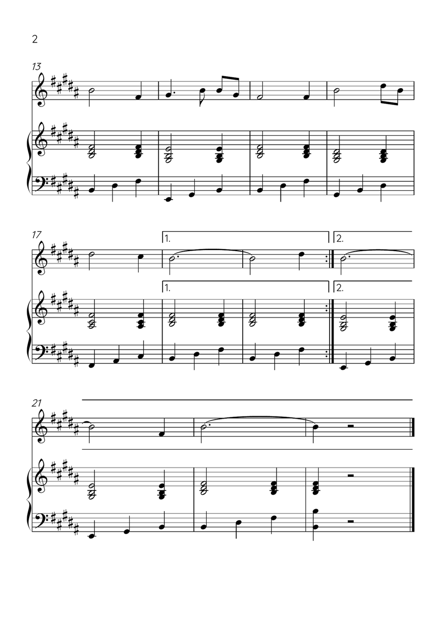 Amazing Grace - Trumpet Bb and Piano in B Major - Easy Level B-Flat Trumpet scores gallery preview page 2