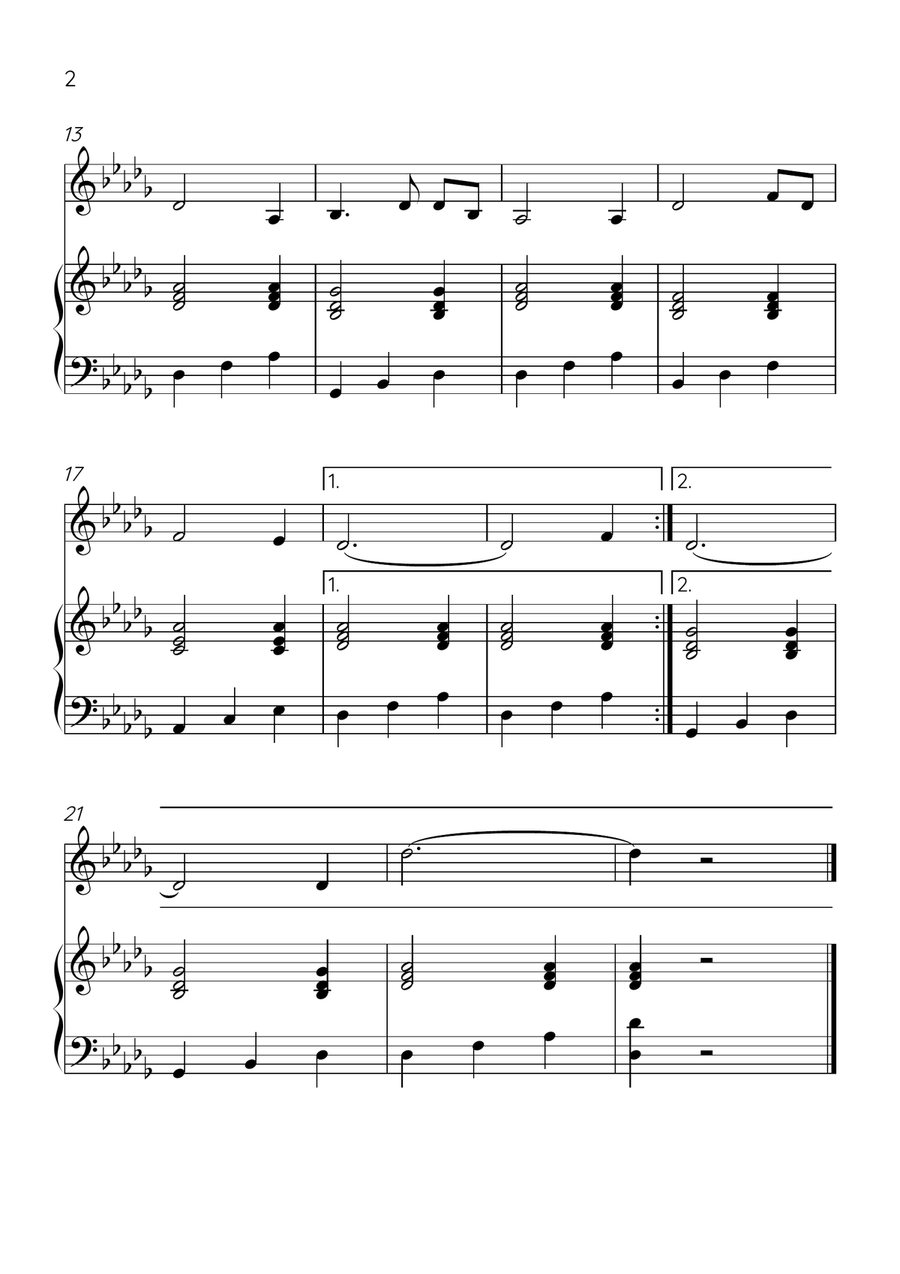 Amazing Grace - Trumpet Bb and Piano in Db Major - Easy Level B-Flat Trumpet scores gallery preview page 2
