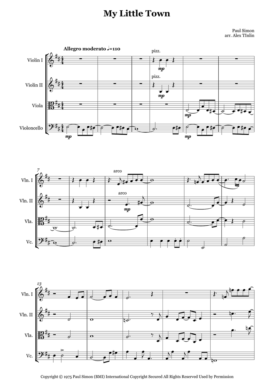 My Little Town My Little Town String Quartet scores gallery preview page 2