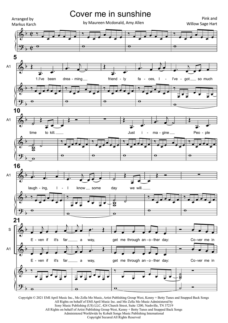 Cover Me In Sunshine Cover Me In Sunshine Choir scores gallery preview page 1