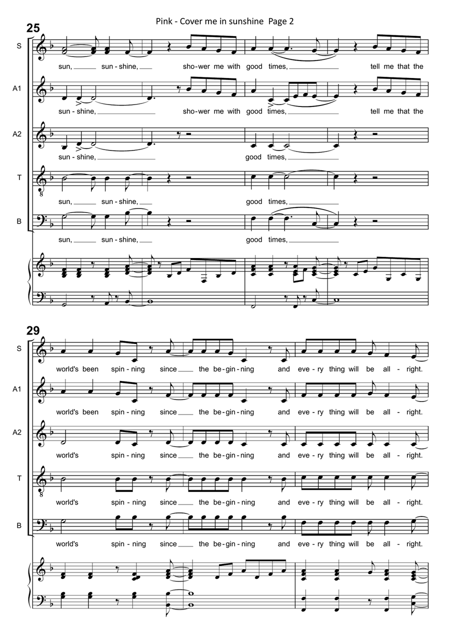 Cover Me In Sunshine Cover Me In Sunshine Choir scores gallery preview page 2