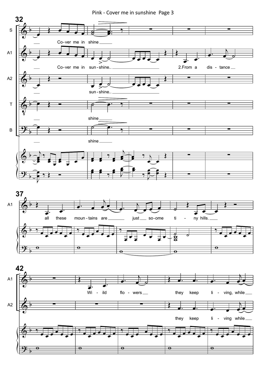 Cover Me In Sunshine Cover Me In Sunshine Choir scores gallery preview page 3