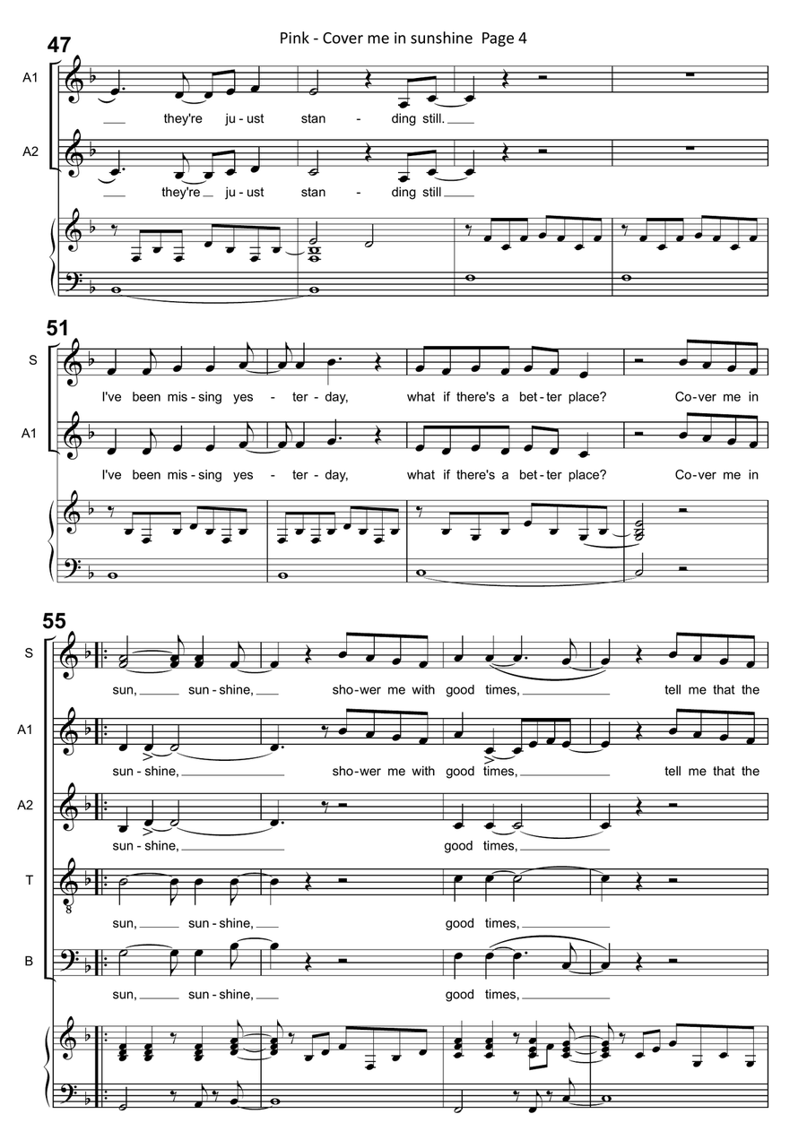 Cover Me In Sunshine Cover Me In Sunshine Choir scores gallery preview page 4