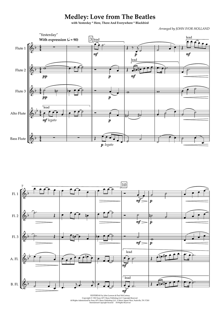 Medley: Yesterday with Here, There And Everywhere and Blackbird Woodwind Quintet scores gallery preview page 1