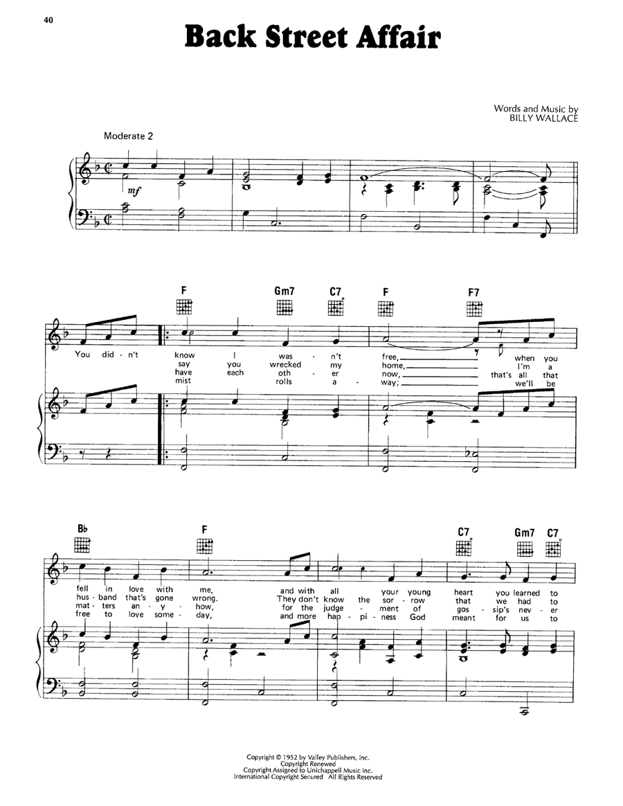 Back Street Affair Back Street Affair Piano, Vocal, Guitar scores gallery preview page 1