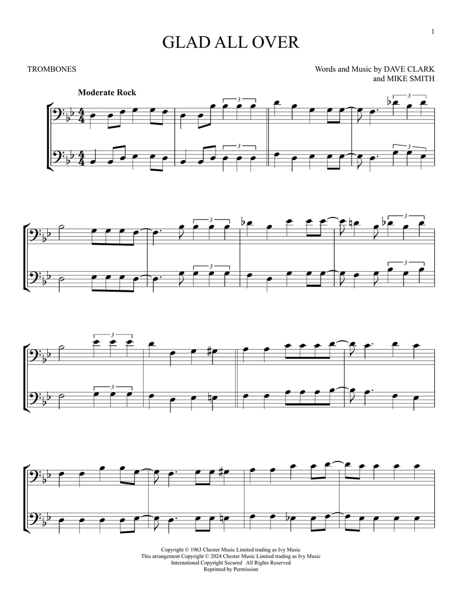 Glad All Over Glad All Over Trombone Duet scores gallery preview page 1
