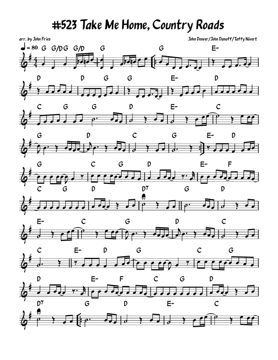 Take Me Home, Country Roads Piano scores gallery preview page 1