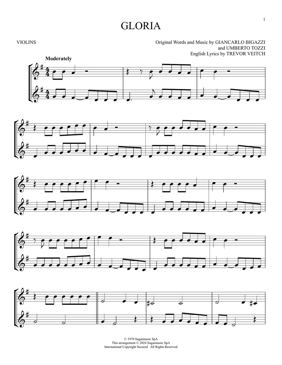 Gloria Gloria String Duet scores gallery preview page 1