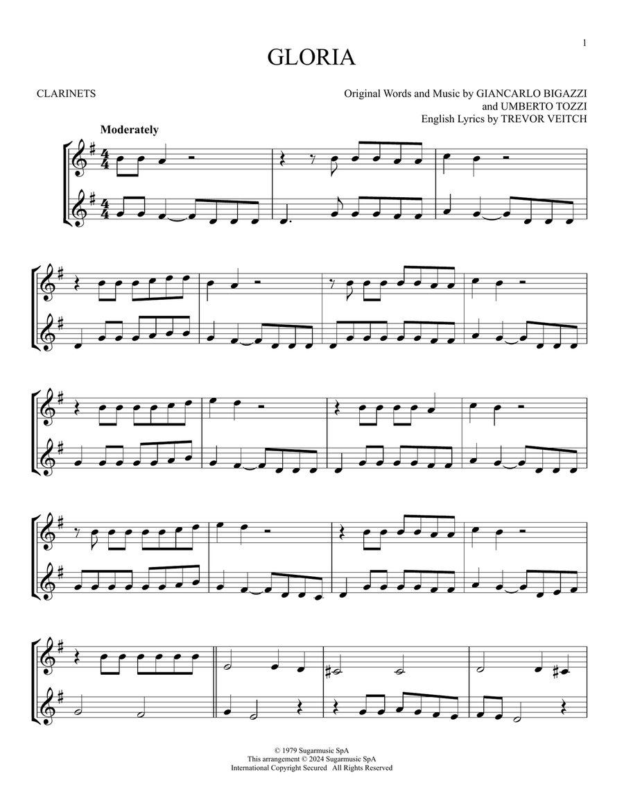 Gloria Gloria Clarinet Duet scores gallery preview page 1