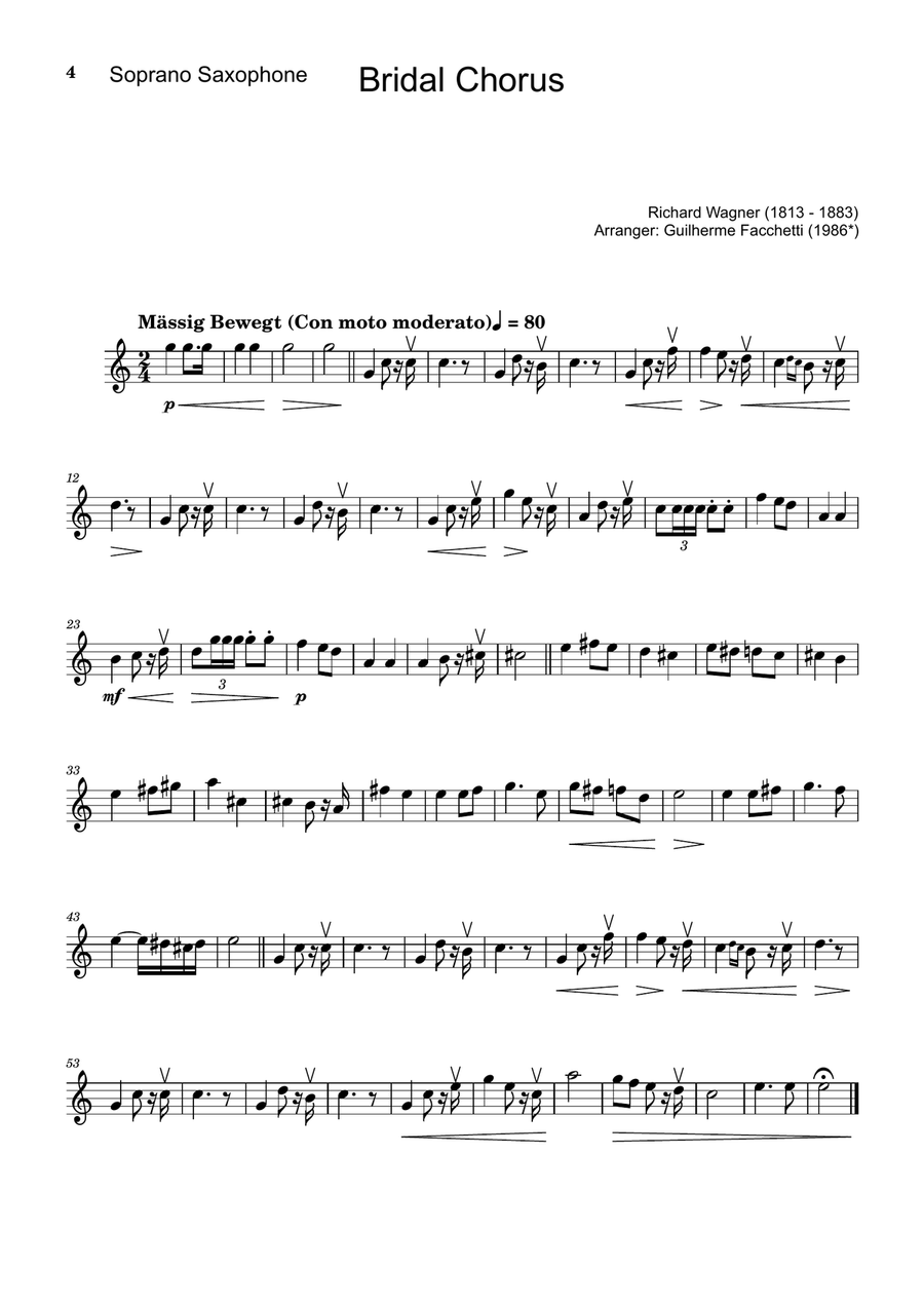 Bridal Chorus. R. Wagner - Arranged for Saxophone Quartet. Score and Parts Saxophone Quartet scores gallery preview page 4