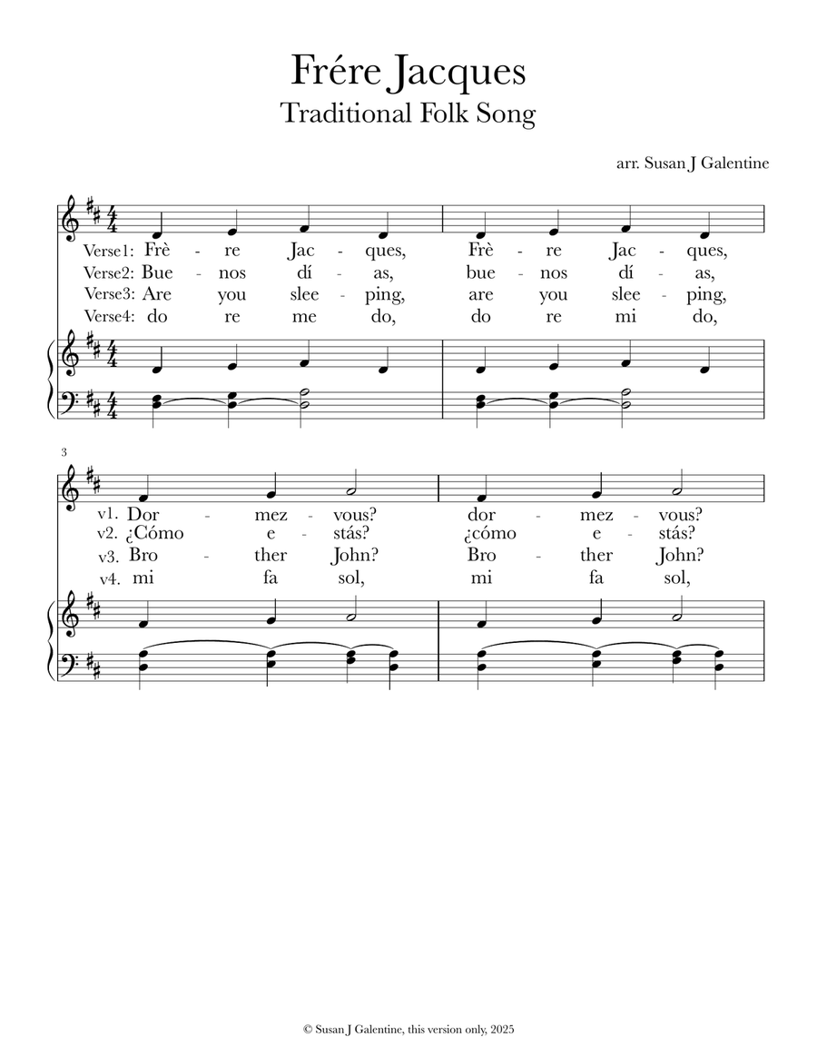 Frére Jacques Piano, Vocal scores gallery preview page 1