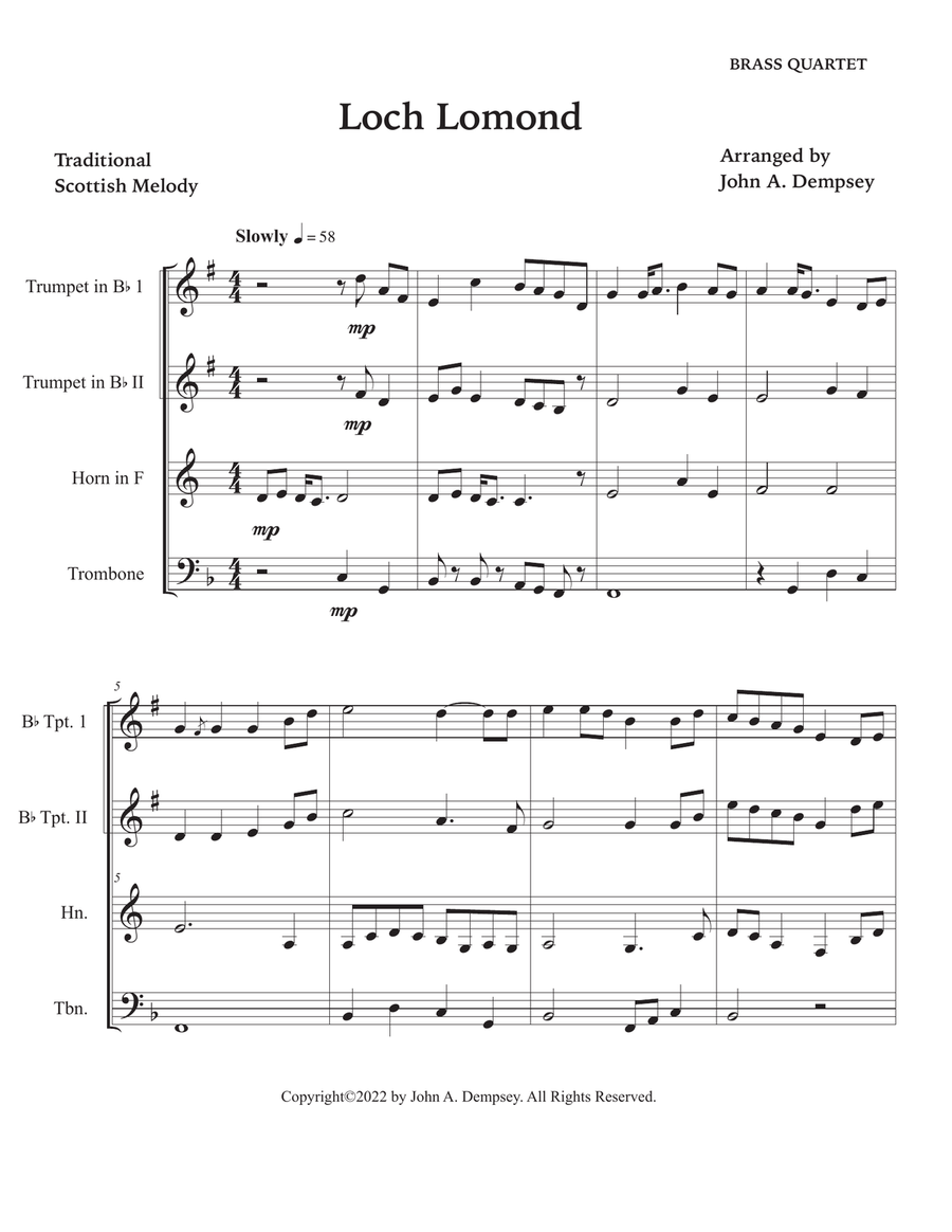 Loch Lomond (Brass Quartet): Two Trumpets, Horn in F and Trombone Brass Quartet scores gallery preview page 5