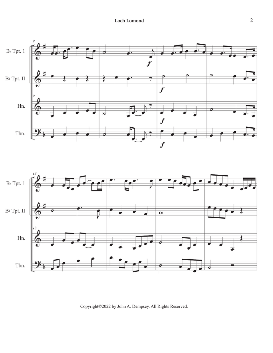 Loch Lomond (Brass Quartet): Two Trumpets, Horn in F and Trombone Brass Quartet scores gallery preview page 6