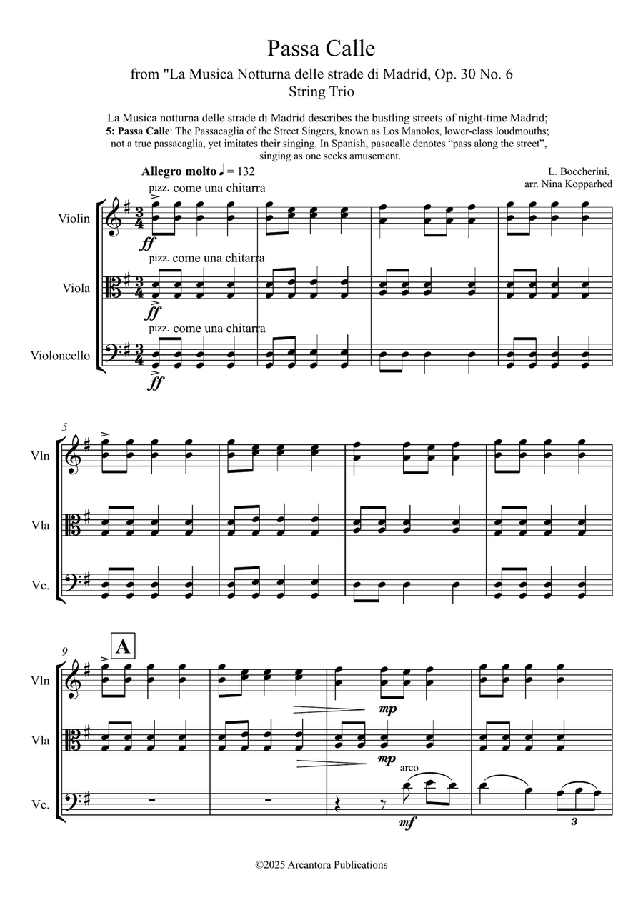 Passa Calle from La Musica Notturna delle strade di Madrid Op 30 No. 6 arr. String Trio String Trio scores gallery preview page 3