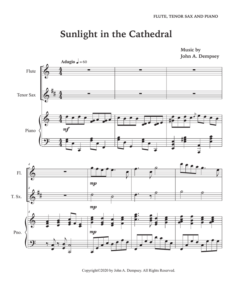 Sunlight in the Cathedral (Mountain Prelude): Trio for Flute, Tenor Sax and Piano Small Ensemble scores gallery preview page 5