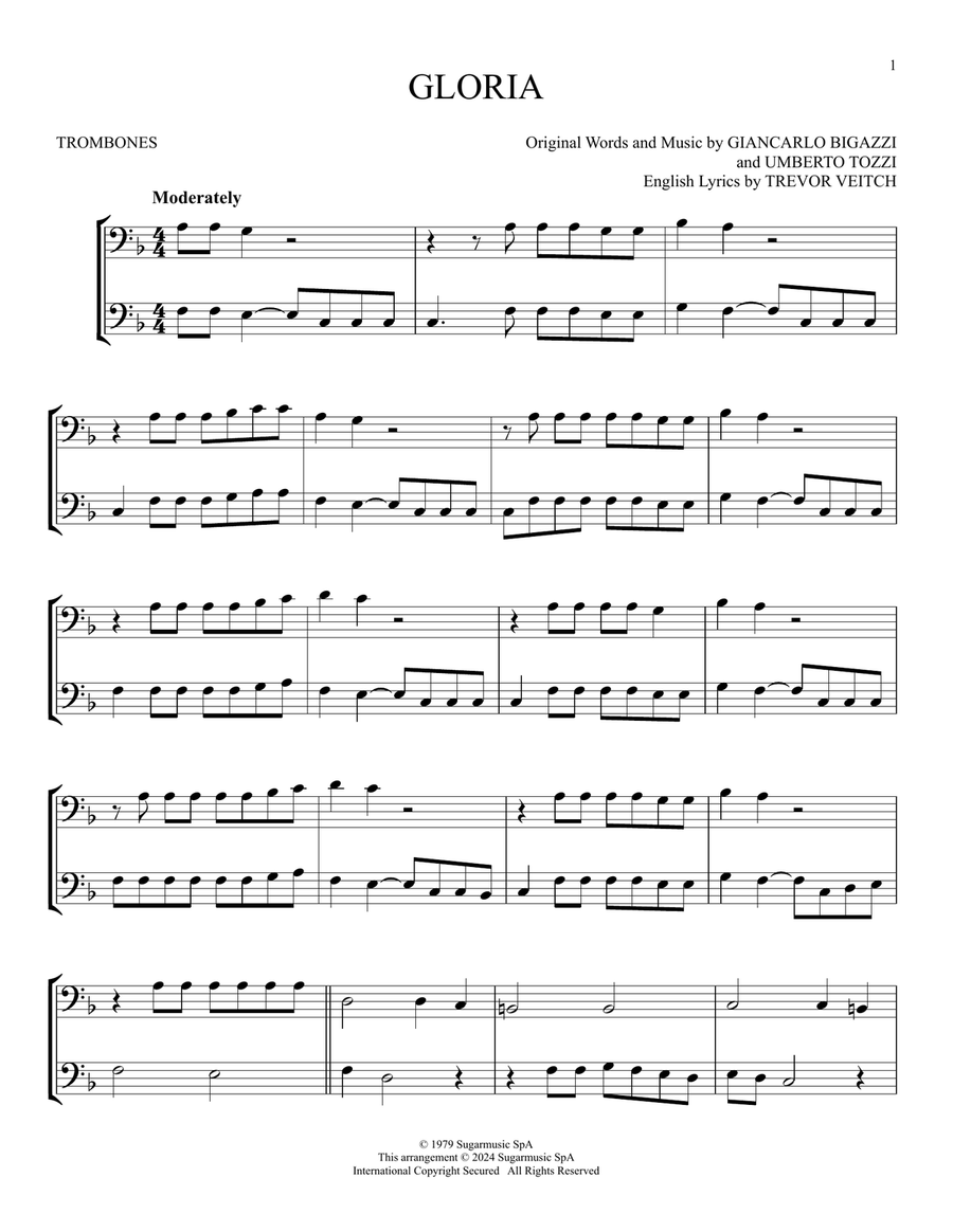 Gloria Gloria Trombone Duet scores gallery preview page 1
