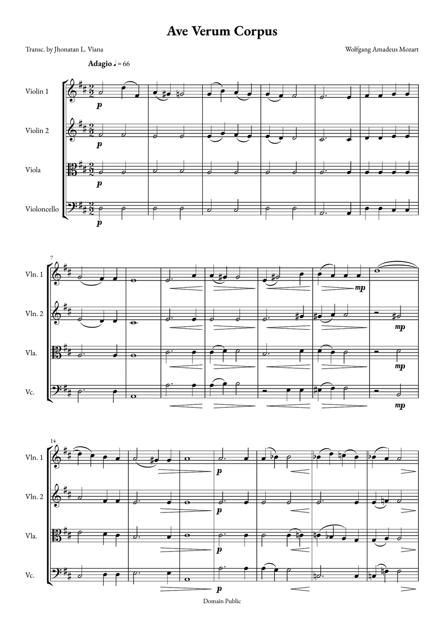 Ave Verum Corpus String Quartet scores gallery preview page 1