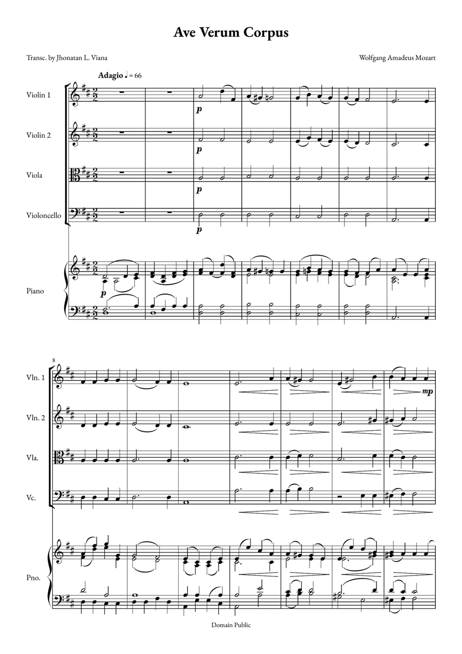 Ave Verum Corpus String Quartet scores gallery preview page 1